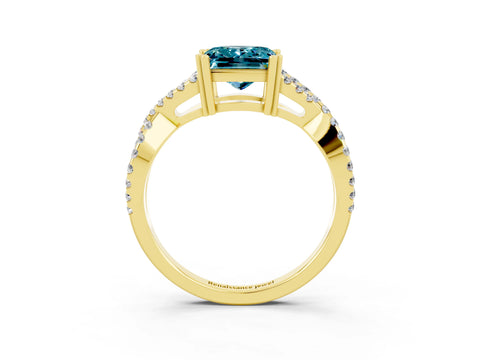 Yellow gold Princess Cut Blue Topaz Solitaire Ring with Four-Prong Setting and Twisted Pavé Band_3