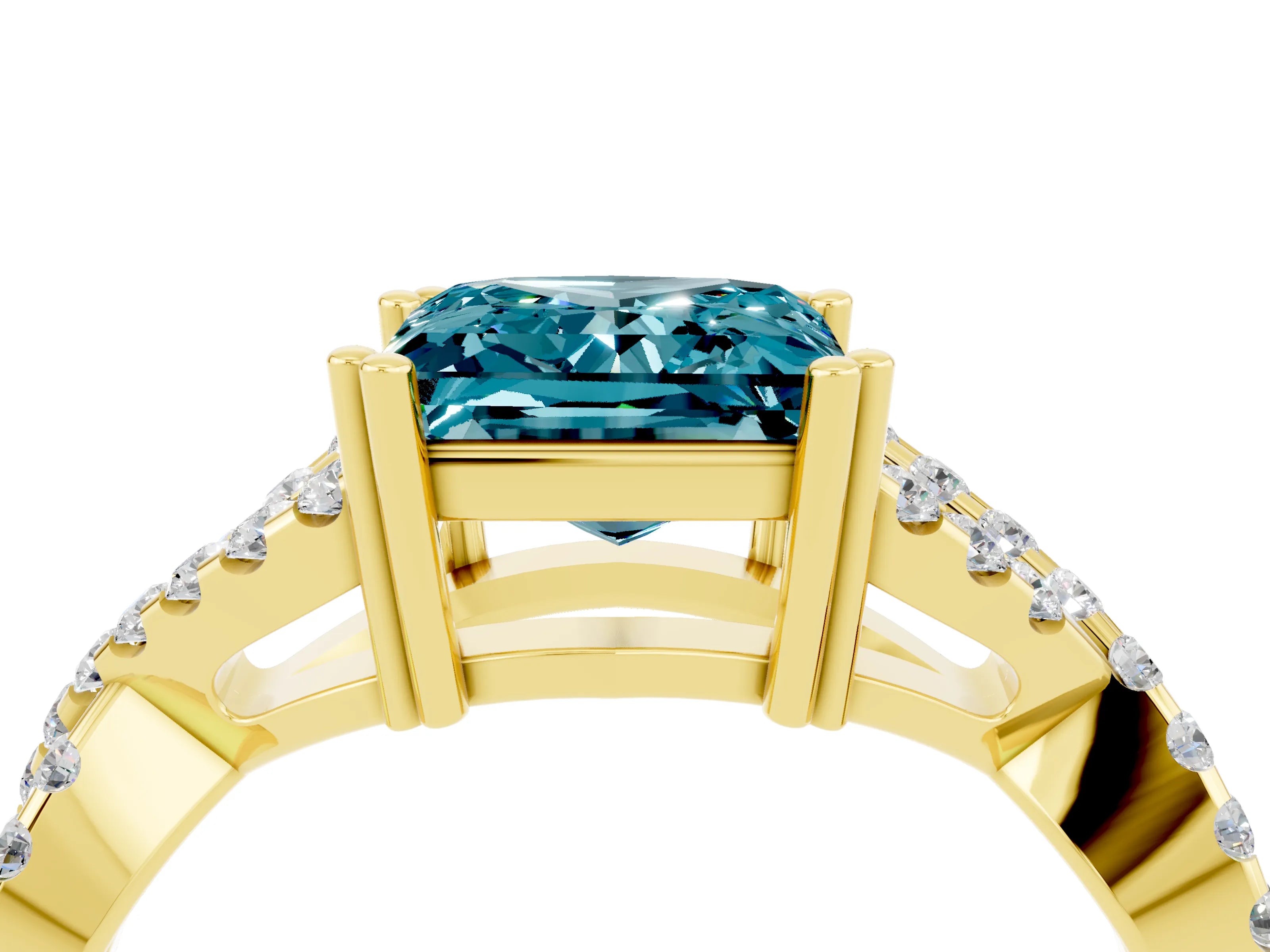 Yellow gold Princess Cut Blue Topaz Solitaire Ring with Four-Prong Setting and Twisted Pavé Band_4