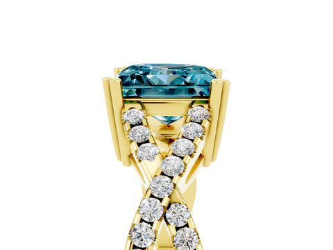 Yellow gold Princess Cut Blue Topaz Solitaire Ring with Four-Prong Setting and Twisted Pavé Band_5