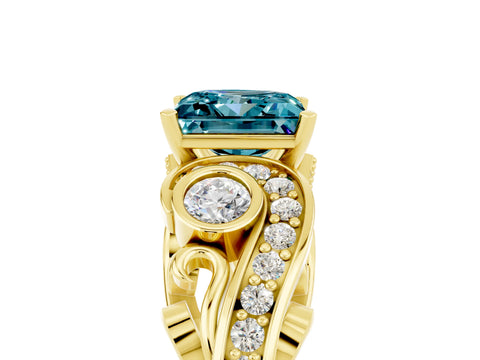 Yellow gold Princess Cut Blue Topaz Solitaire Ring with Milgrain Pavé Band and Four-Prong Setting_29