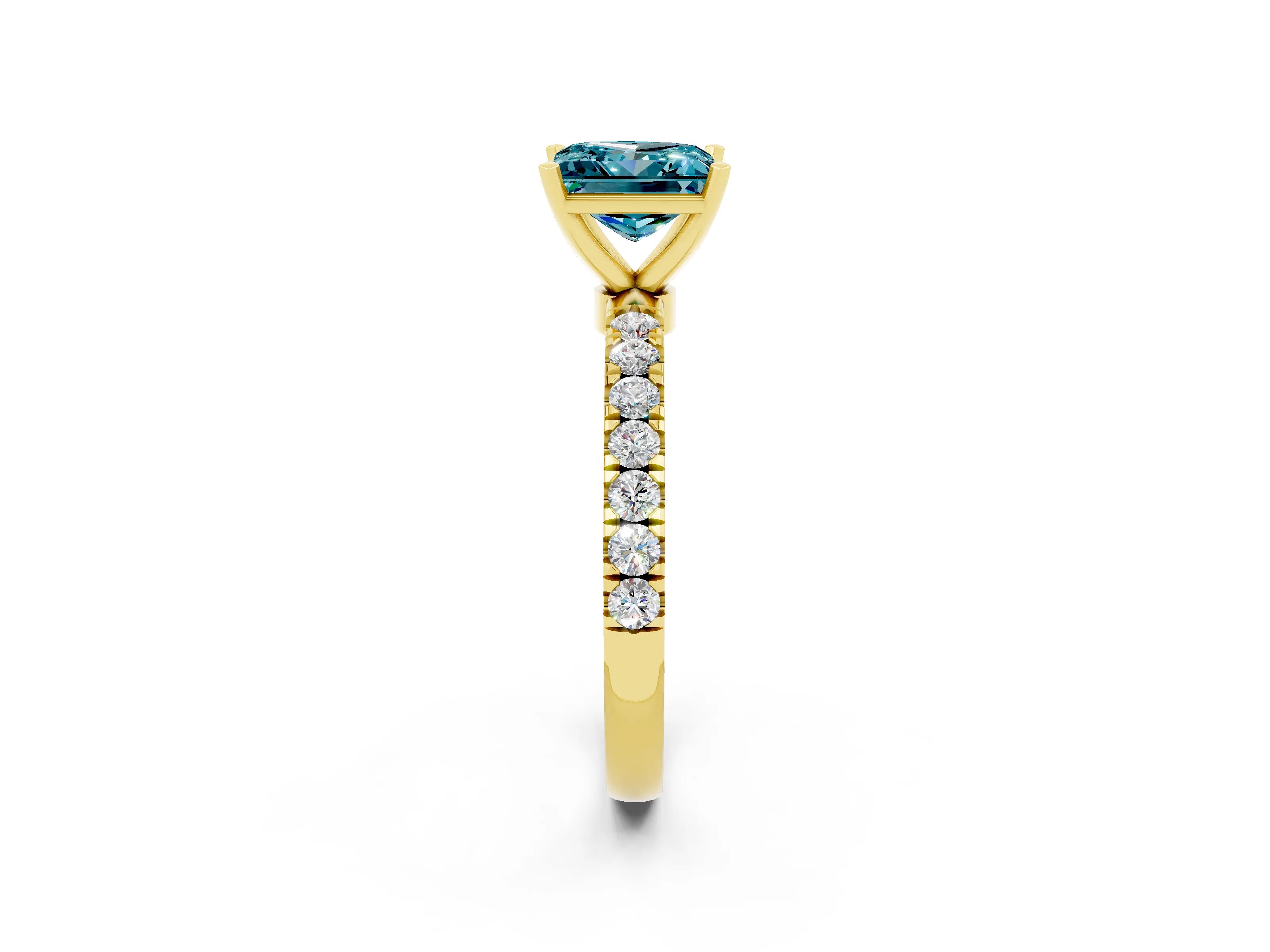 Yellow gold Princess Cut Blue Topaz Solitaire Ring with Pavé Accents and Four-Prong Setting_2