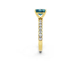 Yellow gold Princess Cut Blue Topaz Solitaire Ring with Pavé Accents and Four-Prong Setting_2