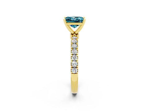 Yellow gold Princess Cut Blue Topaz Solitaire Ring with Pavé Accents and Four-Prong Setting_2