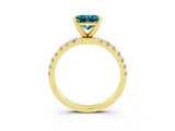 Yellow gold Princess Cut Blue Topaz Solitaire Ring with Pavé Accents and Four-Prong Setting_3