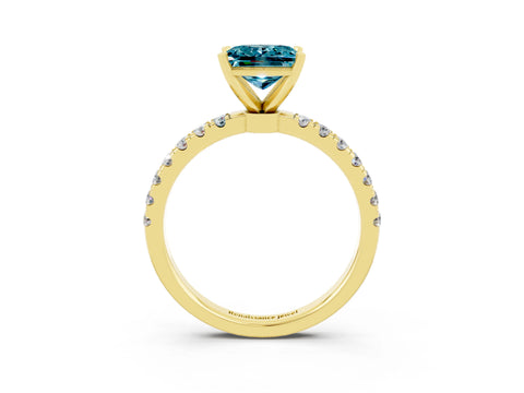 Yellow gold Princess Cut Blue Topaz Solitaire Ring with Pavé Accents and Four-Prong Setting_3