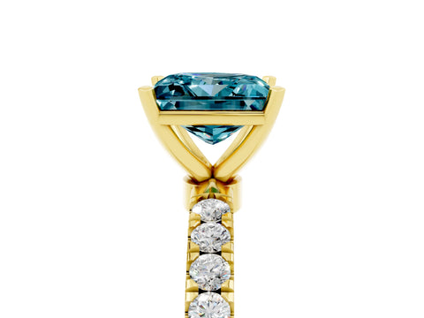Yellow gold Princess Cut Blue Topaz Solitaire Ring with Pavé Accents and Four-Prong Setting_5