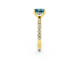 Yellow gold Princess Cut Blue Topaz Solitaire Ring with Pavé Band and Four-Prong Setting_38