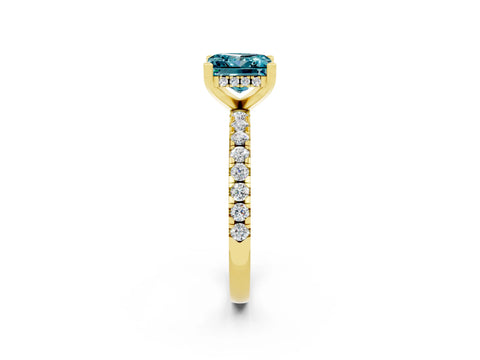 Yellow gold Princess Cut Blue Topaz Solitaire Ring with Pavé Band and Four-Prong Setting_38