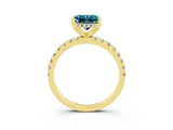 Yellow gold Princess Cut Blue Topaz Solitaire Ring with Pavé Band and Four-Prong Setting_39