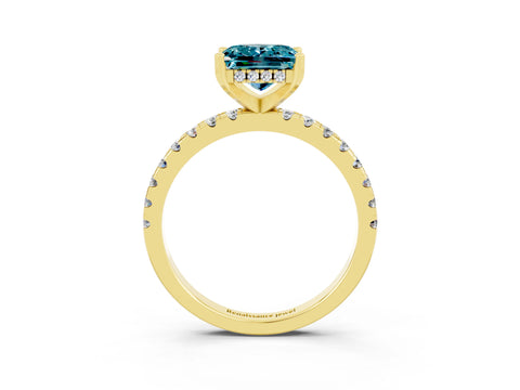 Yellow gold Princess Cut Blue Topaz Solitaire Ring with Pavé Band and Four-Prong Setting_39