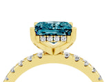 Yellow gold Princess Cut Blue Topaz Solitaire Ring with Pavé Band and Four-Prong Setting_40