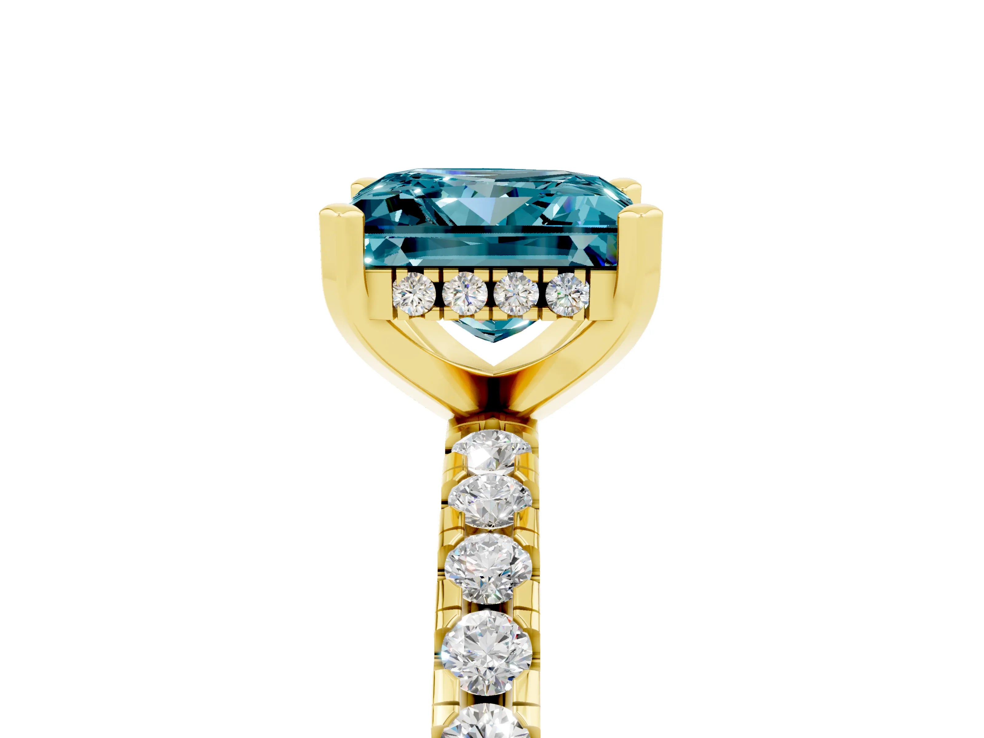 Yellow gold Princess Cut Blue Topaz Solitaire Ring with Pavé Band and Four-Prong Setting_41