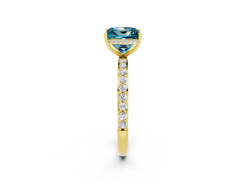 Yellow gold Princess Cut Blue Topaz Solitaire Ring with Pavé Band and Hidden Halo_14