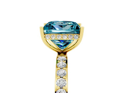Yellow gold Princess Cut Blue Topaz Solitaire Ring with Pavé Band and Hidden Halo_17
