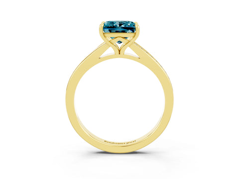 Yellow gold Princess Cut Blue Topaz Solitaire Ring with Pavé Band and Prong Setting_15