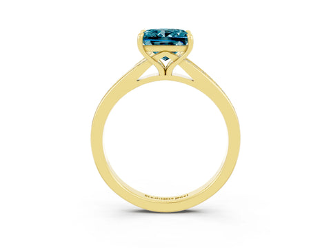 Yellow gold Princess Cut Blue Topaz Solitaire Ring with Pavé Band and Prong Setting_3