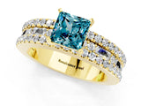 Yellow gold Princess Cut Blue Topaz Solitaire Ring with Pavé and Channel Set Band_1