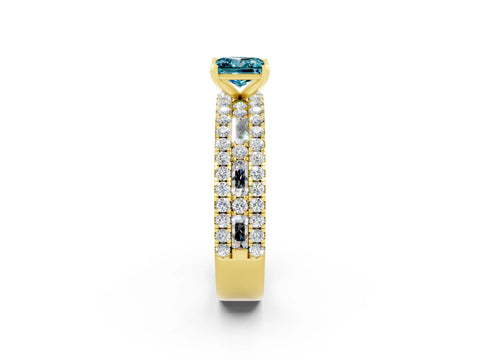 Yellow gold Princess Cut Blue Topaz Solitaire Ring with Pavé and Channel Set Band_2