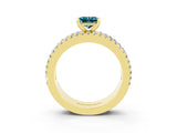 Yellow gold Princess Cut Blue Topaz Solitaire Ring with Pavé and Channel Set Band_3