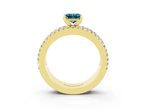 Yellow gold Princess Cut Blue Topaz Solitaire Ring with Pavé and Channel Set Band_3