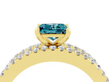 Yellow gold Princess Cut Blue Topaz Solitaire Ring with Pavé and Channel Set Band_4