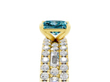 Yellow gold Princess Cut Blue Topaz Solitaire Ring with Pavé and Channel Set Band_5