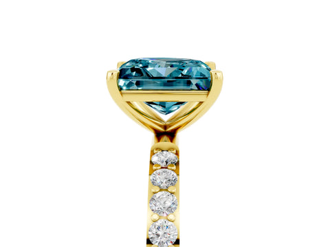 Yellow gold Princess Cut Blue Topaz Solitaire Ring with Pave Band and Four Prong Setting_29