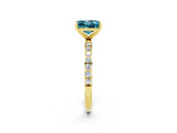 Yellow gold Princess Cut Blue Topaz Solitaire Ring with Pave Band and Four Prong Setting_38