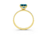 Yellow gold Princess Cut Blue Topaz Solitaire Ring with Pave Band and Four Prong Setting_39