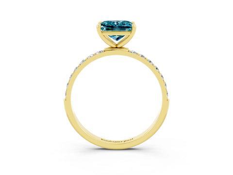 Yellow gold Princess Cut Blue Topaz Solitaire Ring with Pave Band and Four Prong Setting_39