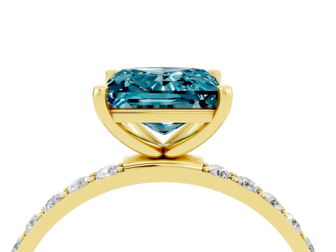Yellow gold Princess Cut Blue Topaz Solitaire Ring with Pave Band and Four Prong Setting_40