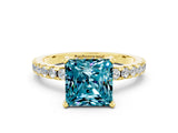 Yellow gold Princess Cut Blue Topaz Solitaire Ring with Round  Pavé Band and Four-Prong Setting_36