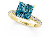 Yellow gold Princess Cut Blue Topaz Solitaire Ring with Round  Pavé Band and Four-Prong Setting_37