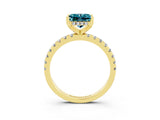 Yellow gold Princess Cut Blue Topaz Solitaire Ring with Round  Pavé Band and Four-Prong Setting_39