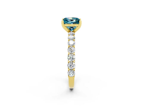 Yellow gold Princess Cut Blue Topaz Solitaire Ring with Shared Prong Pavé Band and Four-Prong Setting_2