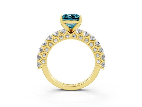 Yellow gold Princess Cut Blue Topaz Solitaire Ring with Shared Prong Pavé Band and Four-Prong Setting_3