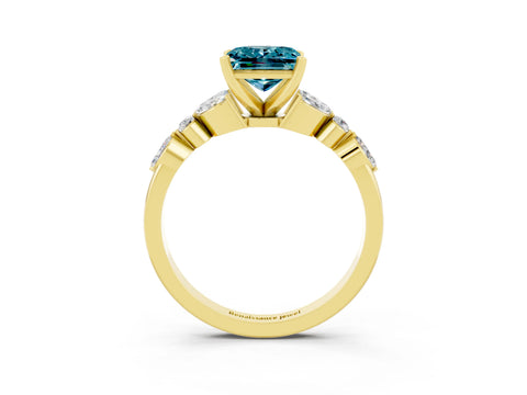 Yellow gold Princess Cut Blue Topaz Solitaire Ring with Side Stones and Four-Prong Setting_15