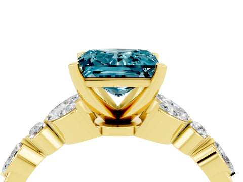Yellow gold Princess Cut Blue Topaz Solitaire Ring with Side Stones and Four-Prong Setting_16