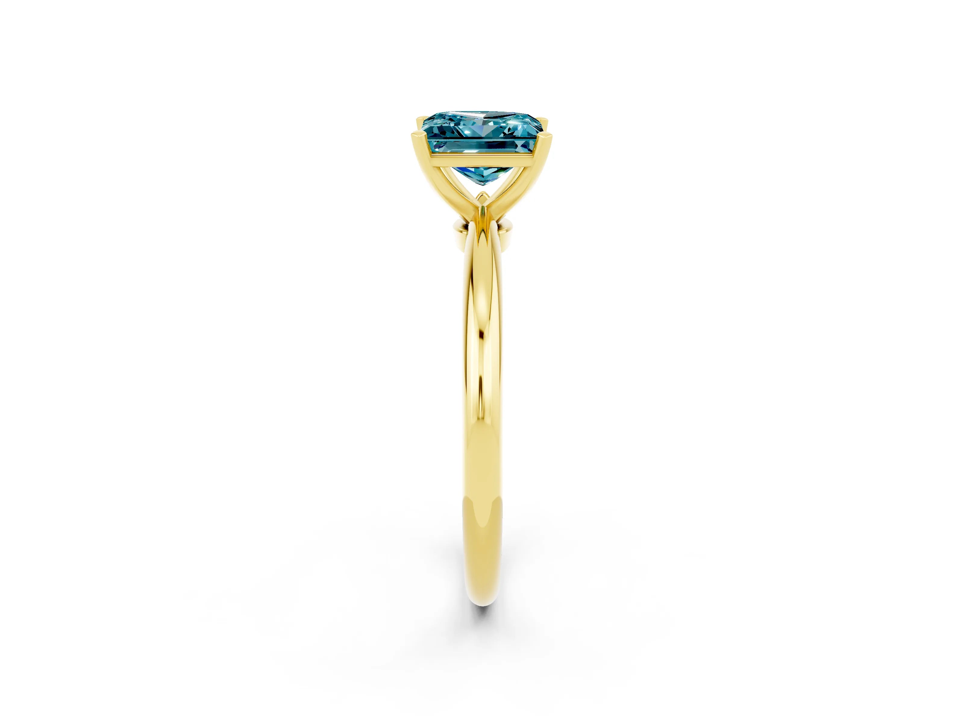 Yellow gold Princess Cut Blue Topaz Solitaire Ring with Six-Prong Setting and Classic Band_2