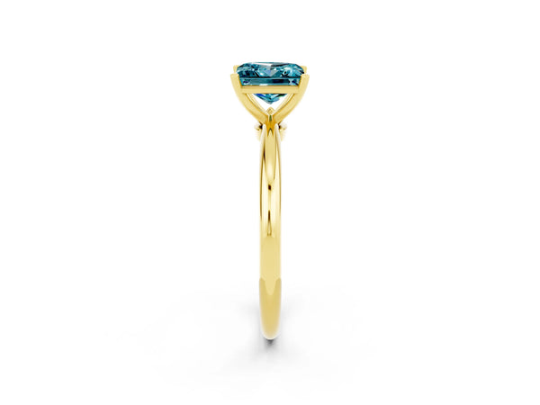 Yellow gold Princess Cut Blue Topaz Solitaire Ring with Six-Prong Setting and Classic Band