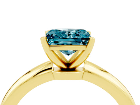 Yellow gold Princess Cut Blue Topaz Solitaire Ring with Six-Prong Setting and Classic Band_4