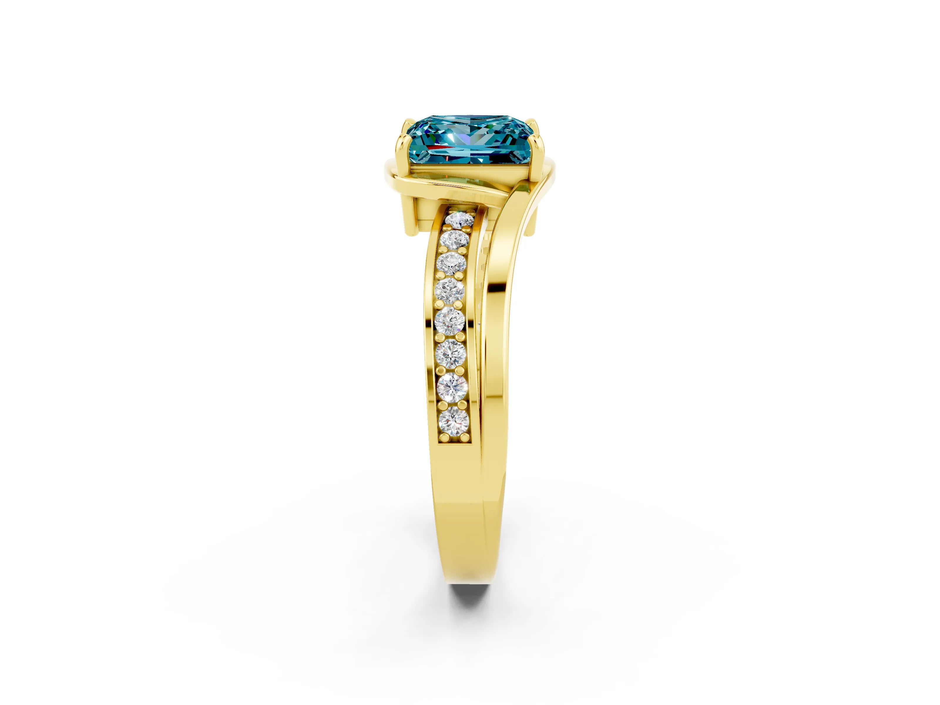 Yellow gold Princess Cut Blue Topaz Solitaire Ring with Split Shank and Prong Setting_2