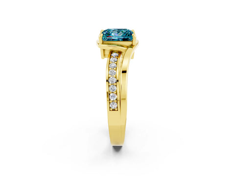 Yellow gold Princess Cut Blue Topaz Solitaire Ring with Split Shank and Prong Setting_2