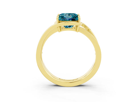 Yellow gold Princess Cut Blue Topaz Solitaire Ring with Split Shank and Prong Setting_3