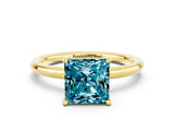 Yellow gold Princess Cut Blue Topaz Solitaire Ring with Thin Band and Four-Prong Setting