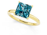 Yellow gold Princess Cut Blue Topaz Solitaire Ring with Thin Band and Four-Prong Setting_1