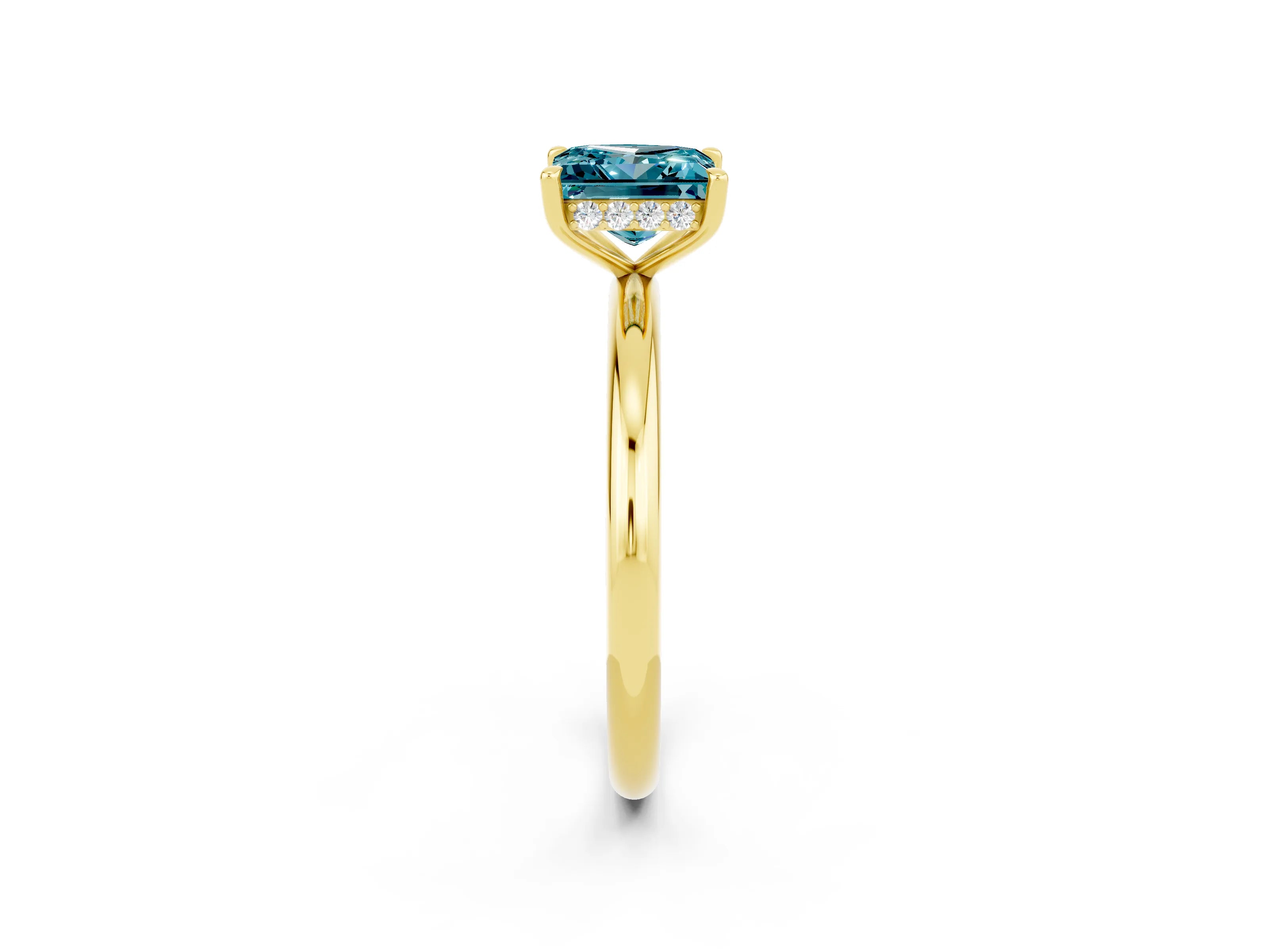 Yellow gold Princess Cut Blue Topaz Solitaire Ring with Thin Band and Four-Prong Setting_2