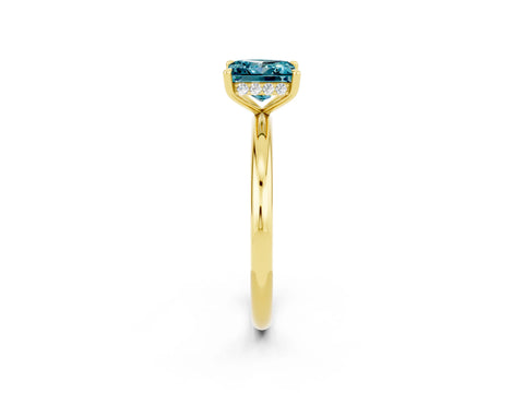 Yellow gold Princess Cut Blue Topaz Solitaire Ring with Thin Band and Four-Prong Setting_2