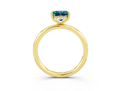 Yellow gold Princess Cut Blue Topaz Solitaire Ring with Thin Band and Four-Prong Setting_3