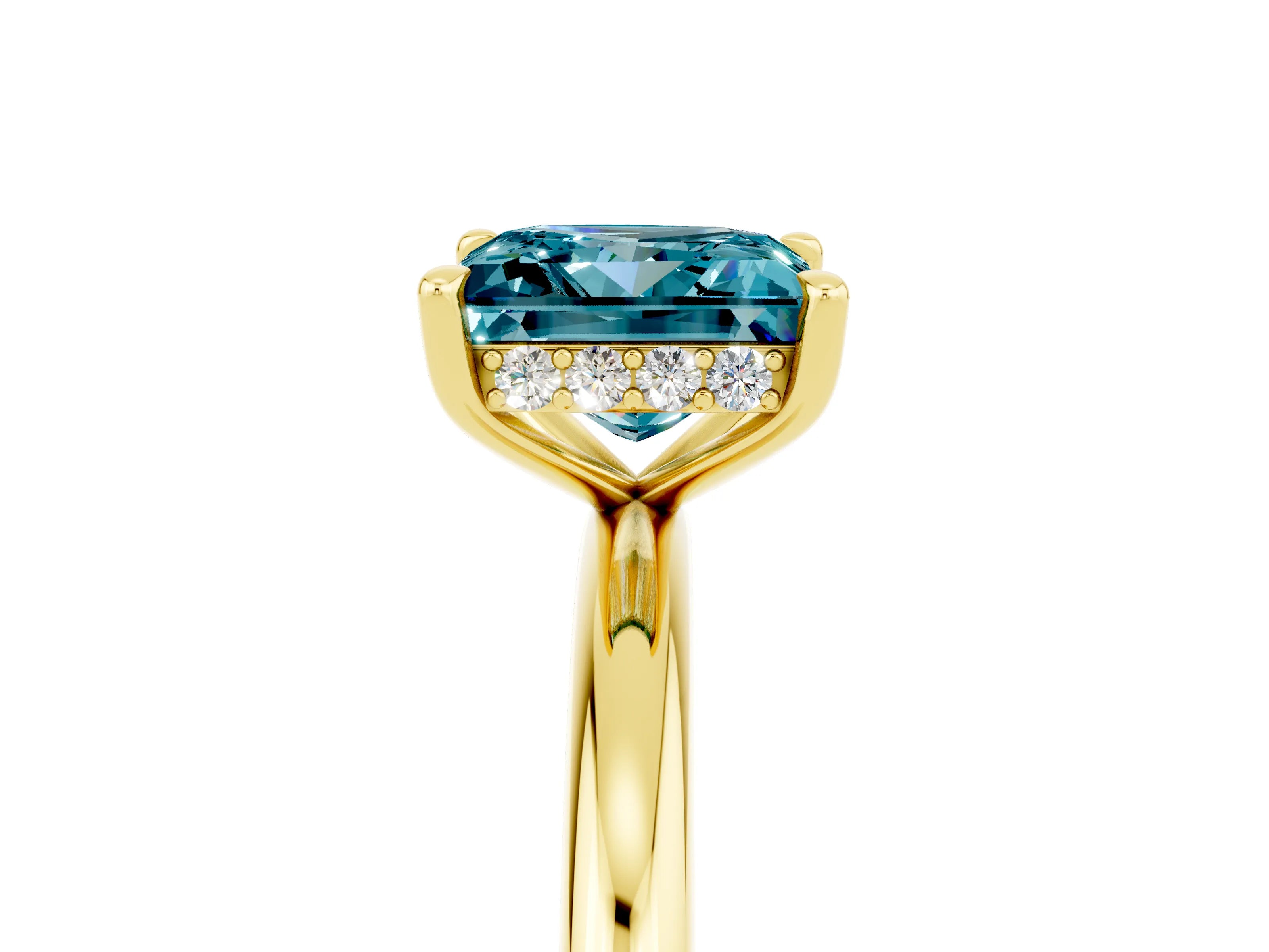 Yellow gold Princess Cut Blue Topaz Solitaire Ring with Thin Band and Four-Prong Setting_5